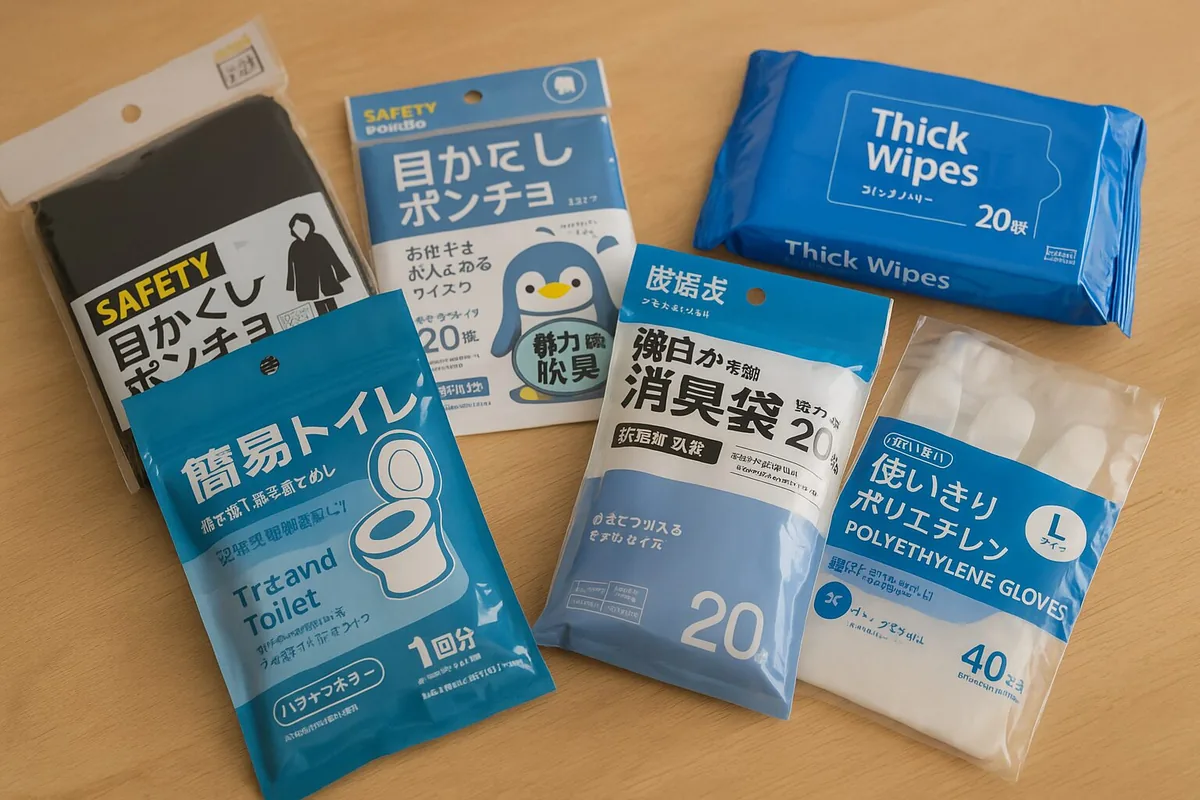 100円ショップでそろえた携帯トイレ・凝固剤・防臭袋・手袋などの防災トイレ用品